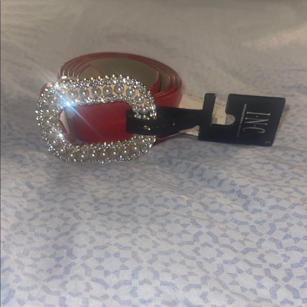 INC Elegant Red Belt with Rhinestone Buckle woman’s  large